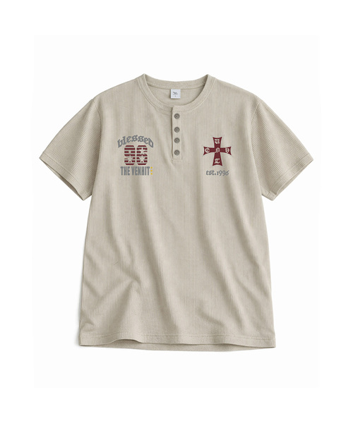 VENHIT(ベンヒット)の「ブレッセド ヘンリーネック ワッフルTシャツ(Tシャツ/カットソー・レディース・ブラック/アイボリー/ブラウン・MEDIUM/LARGE)」の2枚目の写真