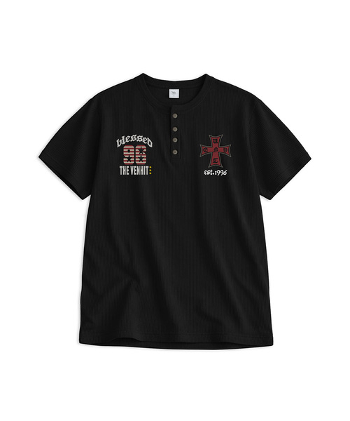 VENHIT(ベンヒット)の「ブレッセド ヘンリーネック ワッフルTシャツ(Tシャツ/カットソー・レディース・ブラック/アイボリー/ブラウン・MEDIUM/LARGE)」の1枚目の写真