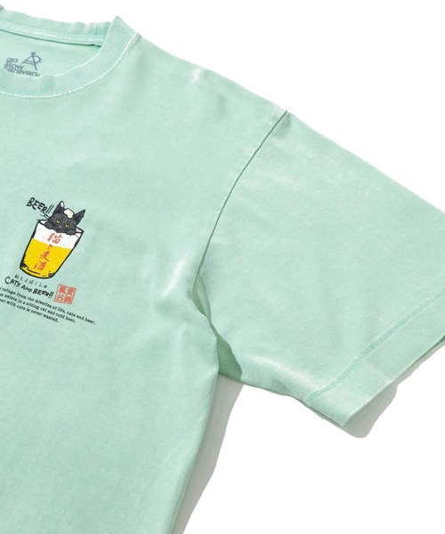 go slow caravan(ゴースローキャラバン)の「RAY綿 G/D 猫と麦酒 TEE 麦酒風呂(Tシャツ/カットソー・メンズ・ミント/ブラック系その他2・MEDIUM/LARGE/SMALL/X-LARGE)」の5枚目の写真
