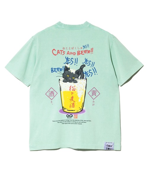 go slow caravan(ゴースローキャラバン)の「RAY綿 G/D 猫と麦酒 TEE 麦酒風呂(Tシャツ/カットソー・メンズ・ミント/ブラック系その他2・MEDIUM/LARGE/SMALL/X-LARGE)」の9枚目の写真