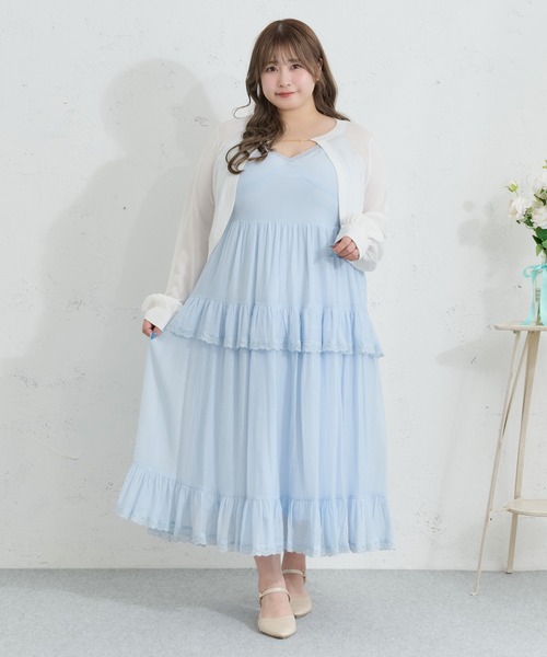 Louiosy（ルオシー）の「【Louiosy】【大きいサイズ】ティアードフリルキャミワンピース（ワンピース・レディース・ブラック/アイボリー/ライトブルー・4L/3L/X-LARGE）」の12枚目の写真