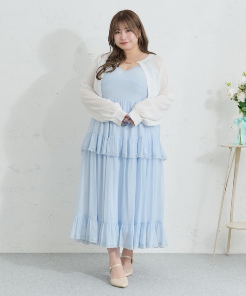 Louiosy（ルオシー）の「【Louiosy】【大きいサイズ】ティアードフリルキャミワンピース（ワンピース・レディース・ブラック/アイボリー/ライトブルー・4L/3L/X-LARGE）」の13枚目の写真