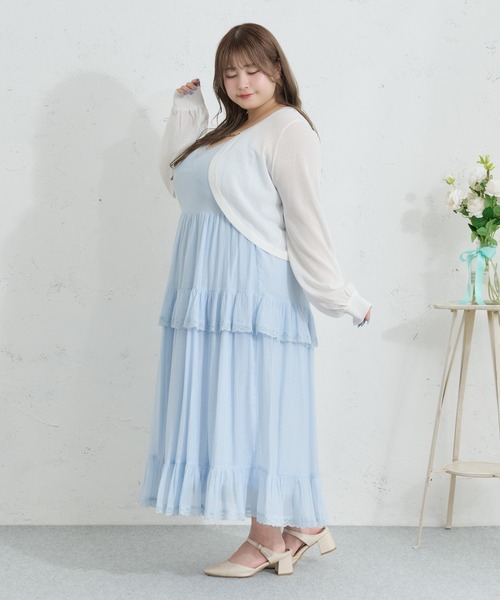 Louiosy】【大きいサイズ】ティアードフリルキャミワンピース