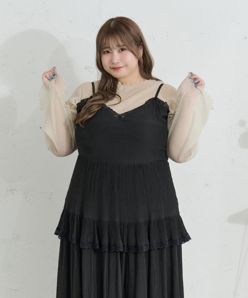 Louiosy（ルオシー）の「【Louiosy】【大きいサイズ】ティアードフリルキャミワンピース（ワンピース・レディース・ブラック/アイボリー/ライトブルー・4L/3L/X-LARGE）」の5枚目の写真