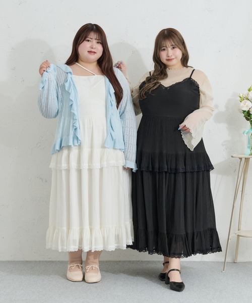 Louiosy（ルオシー）の「【Louiosy】【大きいサイズ】ティアードフリルキャミワンピース（ワンピース・レディース・ブラック/アイボリー/ライトブルー・4L/3L/X-LARGE）」の4枚目の写真