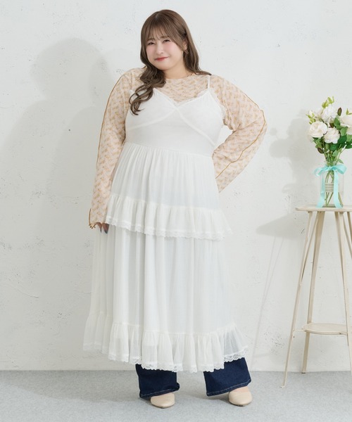 Louiosy（ルオシー）の「【Louiosy】【大きいサイズ】ティアードフリルキャミワンピース（ワンピース・レディース・ブラック/アイボリー/ライトブルー・4L/3L/X-LARGE）」の7枚目の写真