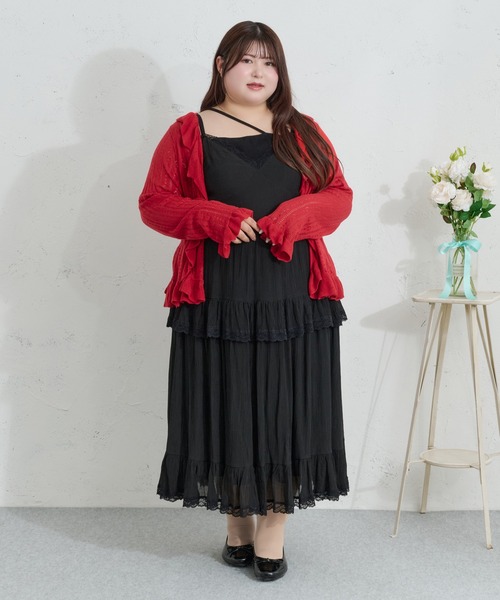 Louiosy（ルオシー）の「【Louiosy】【大きいサイズ】ティアードフリルキャミワンピース（ワンピース・レディース・ブラック/アイボリー/ライトブルー・4L/3L/X-LARGE）」の8枚目の写真
