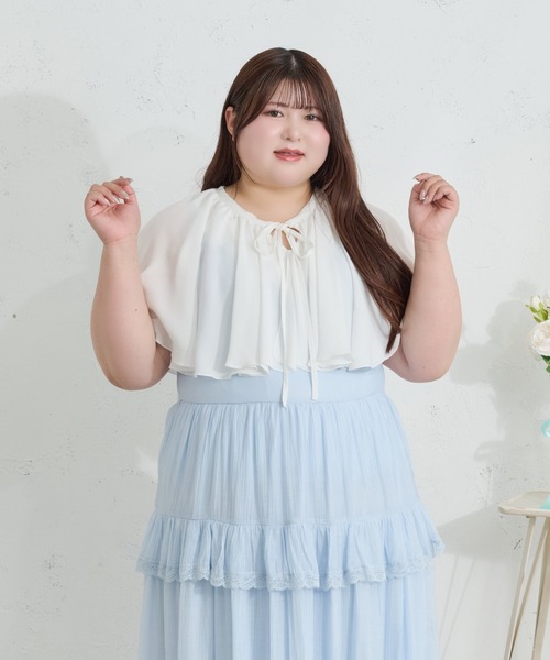 Louiosy（ルオシー）の「【Louiosy】【大きいサイズ】ティアードフリルキャミワンピース（ワンピース・レディース・ブラック/アイボリー/ライトブルー・4L/3L/X-LARGE）」の11枚目の写真