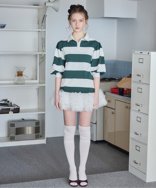 etre loin(エトルワン)の「ラグビーシャツ&フリルパンツスカート / Rugby shirt and frill pants skirt(シャツ/ブラウス・レディース・グレー/グリーン/ブラック・M)」の13枚目の写真