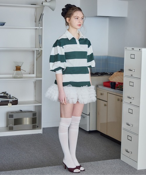 etre loin(エトルワン)の「ラグビーシャツ&フリルパンツスカート / Rugby shirt and frill pants skirt(シャツ/ブラウス・レディース・グレー/グリーン/ブラック・M)」の14枚目の写真
