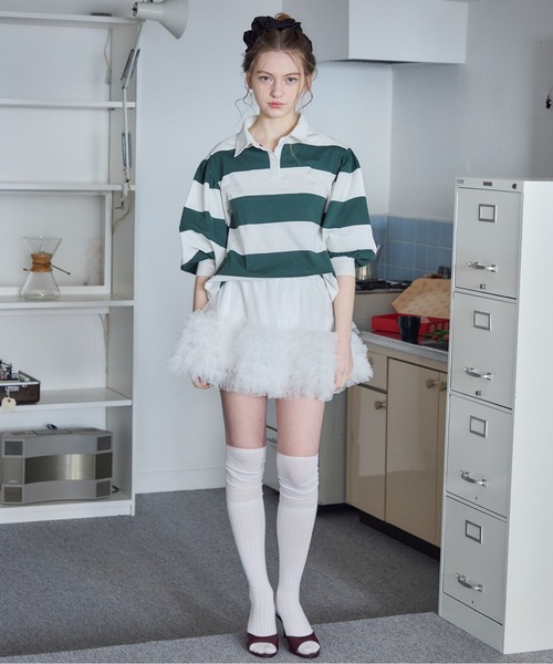 etre loin(エトルワン)の「ラグビーシャツ&フリルパンツスカート / Rugby shirt and frill pants skirt(シャツ/ブラウス・レディース・グレー/グリーン/ブラック・M)」の9枚目の写真