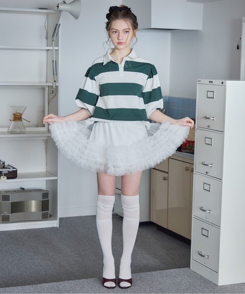 etre loin(エトルワン)の「ラグビーシャツ&フリルパンツスカート / Rugby shirt and frill pants skirt(シャツ/ブラウス・レディース・グレー/グリーン/ブラック・M)」の10枚目の写真