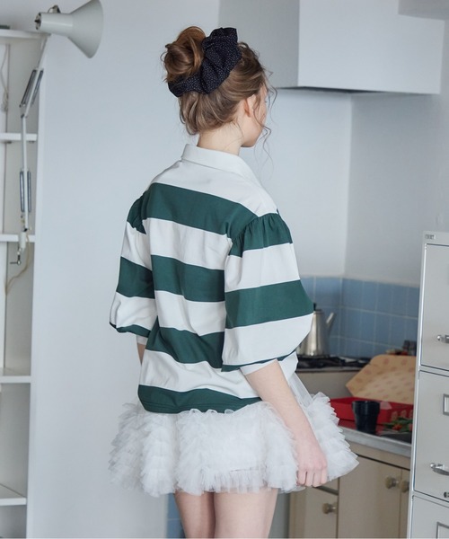 etre loin(エトルワン)の「ラグビーシャツ&フリルパンツスカート / Rugby shirt and frill pants skirt(シャツ/ブラウス・レディース・グレー/グリーン/ブラック・M)」の8枚目の写真