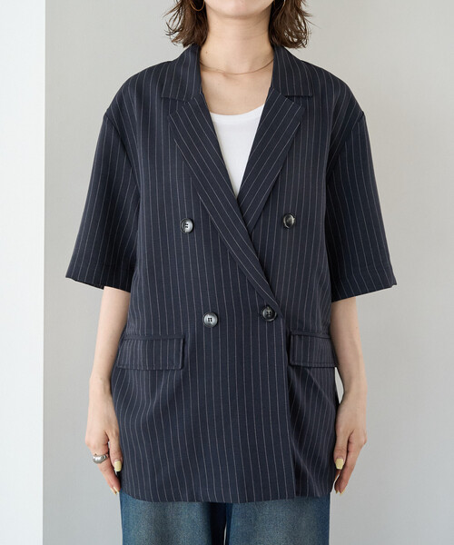 FREAK'S STORE(フリークスストア)の「限定展開 <セットアップ対応>ピンストライプ 半袖 テーラード ジャケット(テーラードジャケット・レディース・ネイビー/ベージュ/チャコールグレー・フリ-)」の22枚目の写真