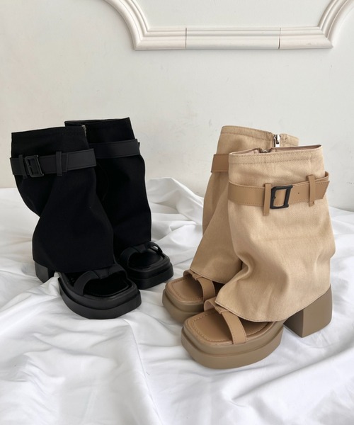 Loueme（ルエム）の「レッグカバー2WAYサンダルブーツ（サンダル・レディース・ベージュ/ブラック・23.5cm/24.5cm）」の13枚目の写真