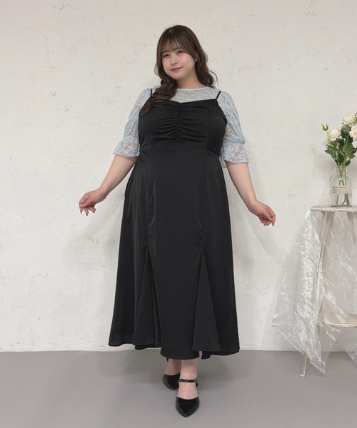Louisy】【大きいサイズ】フロントギャザーマーメイドキャミワンピース