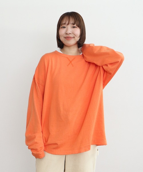PAR ICI(パーリッシィ)の「製品染め ガーゼ裏毛BIGプルオーバー(Tシャツ/カットソー・レディース・オレンジ/アイボリー/グレー・FREE)」の1枚目の写真