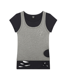 SY DAMAGE LAYERED TEE(NAVY)