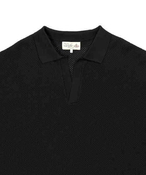 The DUFFER of ST.GEORGE（ザダファーオブセントジョージ）の「BCI COTTON MESH KNIT SKIPPER POLO：メッシュニット スキッパーポロ / ドライタッチ / 軽量 / サマーニット（ポロシャツ・メンズ・ブラック/キナリ/ネイビー・X-LARGE/LARGE/MEDIUM）」の16枚目の写真