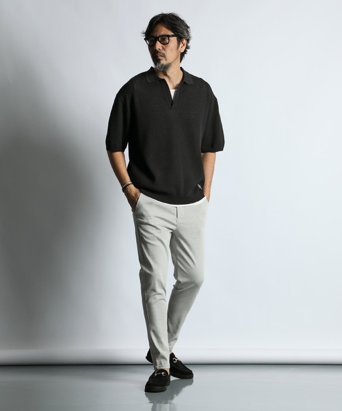 The DUFFER of ST.GEORGE（ザダファーオブセントジョージ）の「BCI COTTON MESH KNIT SKIPPER POLO：メッシュニット スキッパーポロ / ドライタッチ / 軽量 / サマーニット（ポロシャツ・メンズ・ブラック/キナリ/ネイビー・X-LARGE/LARGE/MEDIUM）」の7枚目の写真