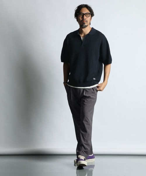 The DUFFER of ST.GEORGE（ザダファーオブセントジョージ）の「BCI COTTON MESH KNIT SKIPPER POLO：メッシュニット スキッパーポロ / ドライタッチ / 軽量 / サマーニット（ポロシャツ・メンズ・ブラック/キナリ/ネイビー・X-LARGE/LARGE/MEDIUM）」の9枚目の写真