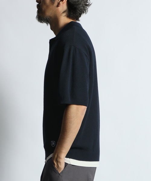 The DUFFER of ST.GEORGE（ザダファーオブセントジョージ）の「BCI COTTON MESH KNIT SKIPPER POLO：メッシュニット スキッパーポロ / ドライタッチ / 軽量 / サマーニット（ポロシャツ・メンズ・ブラック/キナリ/ネイビー・X-LARGE/LARGE/MEDIUM）」の10枚目の写真