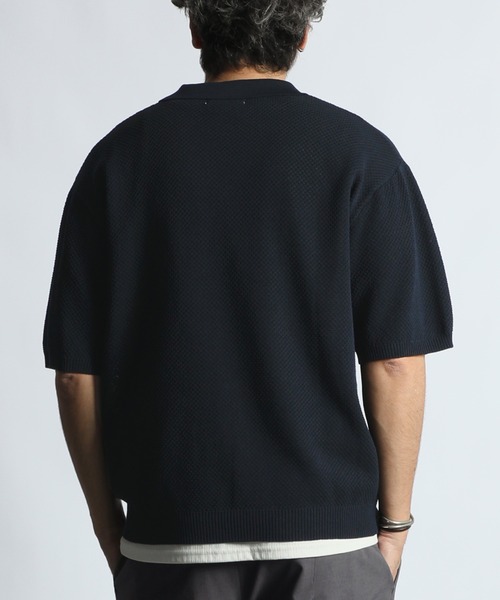 The DUFFER of ST.GEORGE（ザダファーオブセントジョージ）の「BCI COTTON MESH KNIT SKIPPER POLO：メッシュニット スキッパーポロ / ドライタッチ / 軽量 / サマーニット（ポロシャツ・メンズ・ブラック/キナリ/ネイビー・X-LARGE/LARGE/MEDIUM）」の11枚目の写真