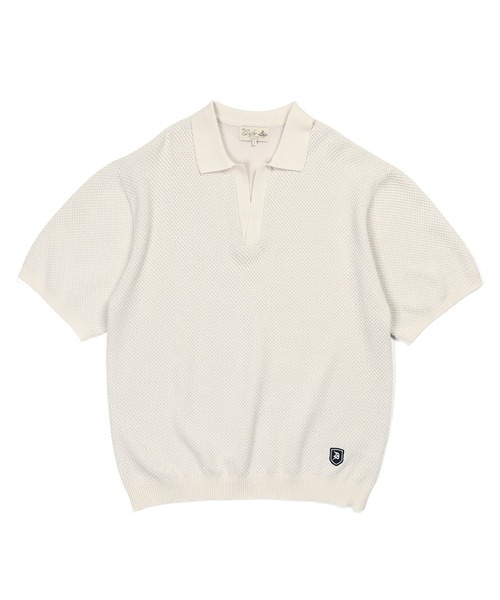The DUFFER of ST.GEORGE（ザダファーオブセントジョージ）の「BCI COTTON MESH KNIT SKIPPER POLO：メッシュニット スキッパーポロ / ドライタッチ / 軽量 / サマーニット（ポロシャツ・メンズ・ブラック/キナリ/ネイビー・X-LARGE/LARGE/MEDIUM）」の12枚目の写真