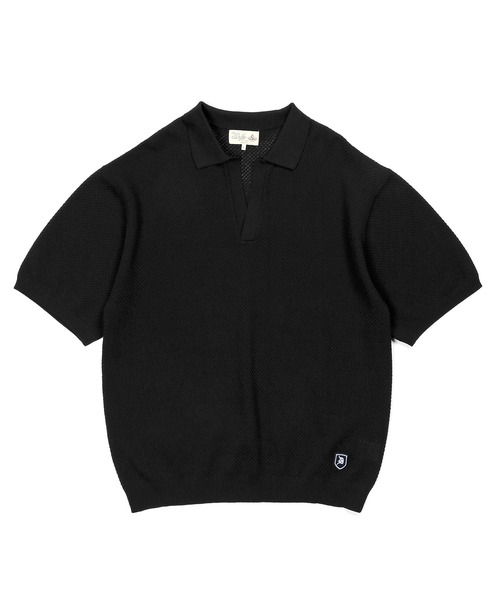 The DUFFER of ST.GEORGE（ザダファーオブセントジョージ）の「BCI COTTON MESH KNIT SKIPPER POLO：メッシュニット スキッパーポロ / ドライタッチ / 軽量 / サマーニット（ポロシャツ・メンズ・ブラック/キナリ/ネイビー・X-LARGE/LARGE/MEDIUM）」の13枚目の写真