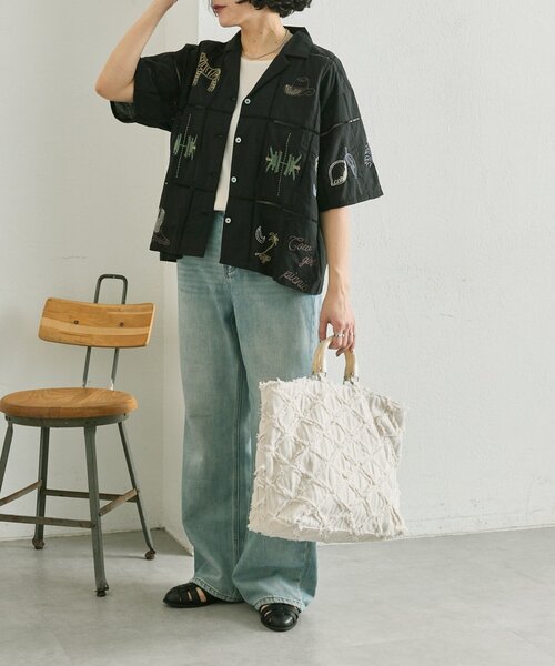 ear PAPILLONNER(イアパピヨネ)の「2WAYシャギートートバッグ《A4サイズ対応》(トートバッグ・レディース・ホワイト/ブルー・FREE)」の10枚目の写真
