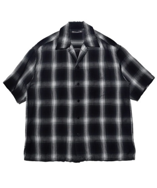 MINEDENIM(マインデニム)の「MINEDENIM (マインデニム)Rayon Dobby Plaid S.S Open Collar SH(シャツ/ブラウス・メンズ・ブラック/レッド・1/2/3)」の2枚目の写真