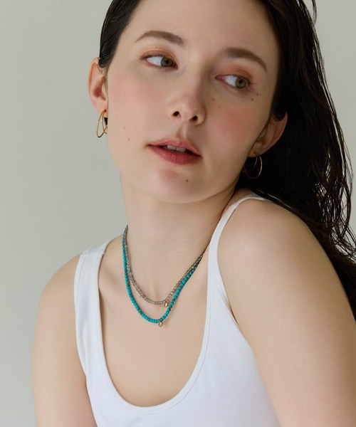 Phoebe(フィービィー)の「【金属アレルギー対応】ウィスパーストーンネックレス 天然石/ビーズネックレス/ステンレス/全長40cm(ネックレス・レディース・ピンク/ブルー/グレー・FREE)」の5枚目の写真