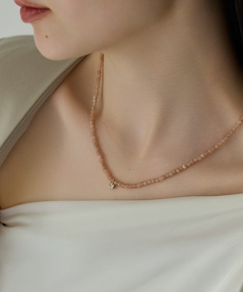 Phoebe(フィービィー)の「【金属アレルギー対応】ウィスパーストーンネックレス 天然石/ビーズネックレス/ステンレス/全長40cm(ネックレス・レディース・ピンク/ブルー/グレー・FREE)」の14枚目の写真