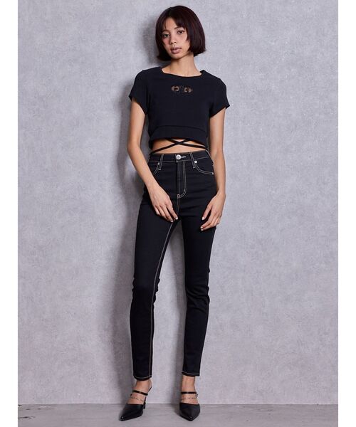GYDA（ジェイダ）の「ハイウエストワンウォッシュスキニーパンツ（デニムパンツ・レディース・ブラック・LARGE/X-SMALL）」の5枚目の写真