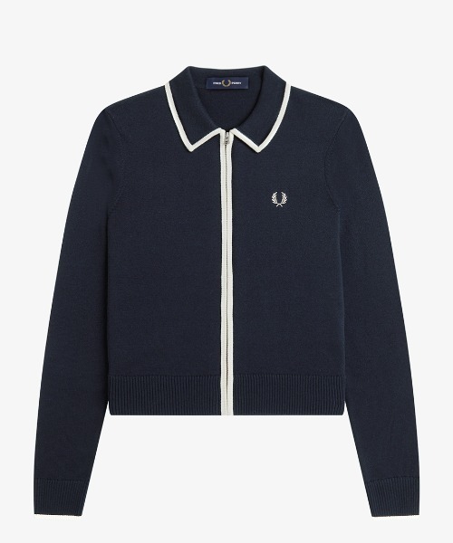FRED PERRY(フレッドペリー)の「Zip-Through Knitted Shirt/ジップスルーニットシャツ(カーディガン/ボレロ・レディース・ベージュ/ネイビー・10)」の5枚目の写真