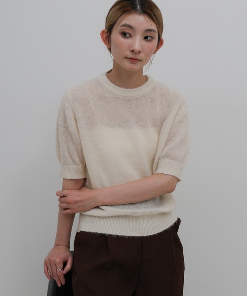 select MOCA(セレクトモカ)の「エアリーニットハーフスリーブトップス(ニット/セーター・レディース・ベージュ/グレー/ブラック/アイボリー・FREE)」の4枚目の写真