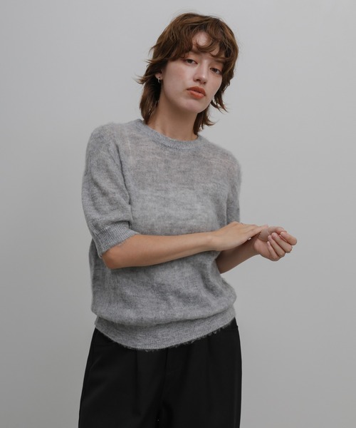 select MOCA(セレクトモカ)の「エアリーニットハーフスリーブトップス(ニット/セーター・レディース・ベージュ/グレー/ブラック/アイボリー・FREE)」の1枚目の写真