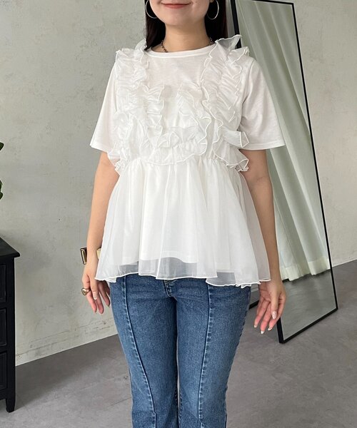 prose verse(プロズヴェール)の「ボリュームチュールフリルペプラムTシャツ(Tシャツ/カットソー・レディース・オフホワイト/ブラック・MEDIUM/LARGE)」の19枚目の写真