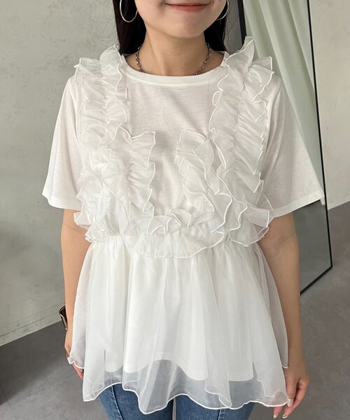 prose verse(プロズヴェール)の「ボリュームチュールフリルペプラムTシャツ(Tシャツ/カットソー・レディース・オフホワイト/ブラック・MEDIUM/LARGE)」の10枚目の写真