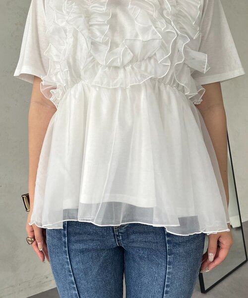 prose verse(プロズヴェール)の「ボリュームチュールフリルペプラムTシャツ(Tシャツ/カットソー・レディース・オフホワイト/ブラック・MEDIUM/LARGE)」の12枚目の写真
