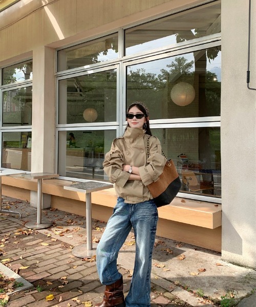 Ritzy（リッツィー）の「ショート丈トレンチジャケット（トレンチコート・レディース・カーキ・M/S/L）」の9枚目の写真