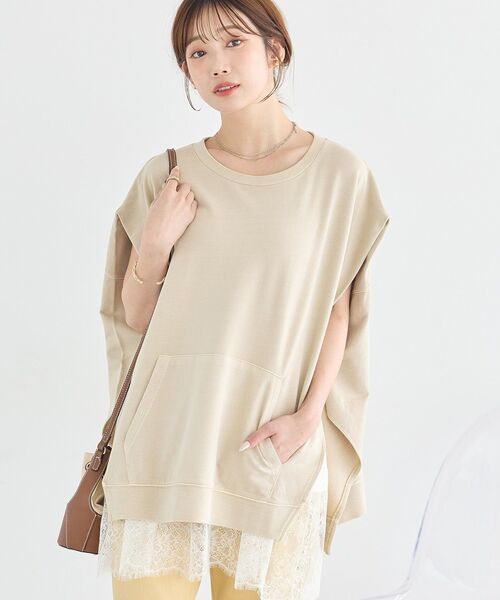 earth music&ecology(アースミュージックアンドエコロジー)の「ピグメントカンガルーポケットプルオーバー(パーカー・レディース・ベージュ/ボルドー/チャコールグレー・FREE)」の3枚目の写真