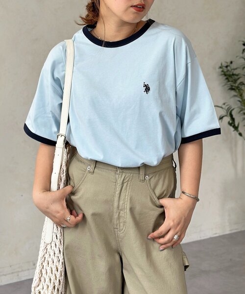 U.S. POLO ASSN.(ユーエスポロアッスン)の「配色リンガーT(Tシャツ/カットソー・メンズ・アイボリー/ホワイト/サックスブルー・MEDIUM/LARGE)」の1枚目の写真