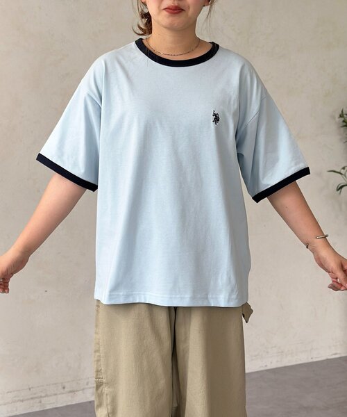 U.S. POLO ASSN.(ユーエスポロアッスン)の「配色リンガーT(Tシャツ/カットソー・メンズ・アイボリー/ホワイト/サックスブルー・MEDIUM/LARGE)」の4枚目の写真