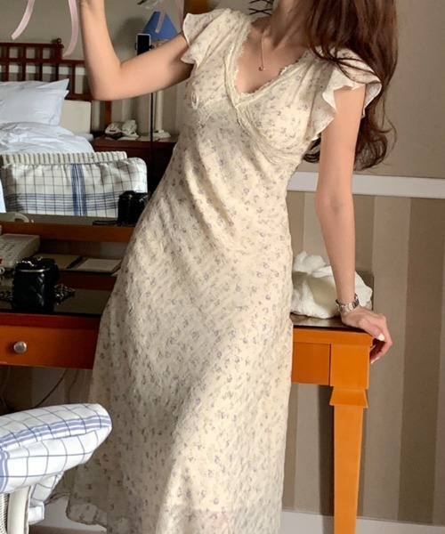 FLINEA（フリネア）の「Vネックレース花柄ワンピース（ワンピース・レディース・ベージュ/ブラック・FREE）」の22枚目の写真