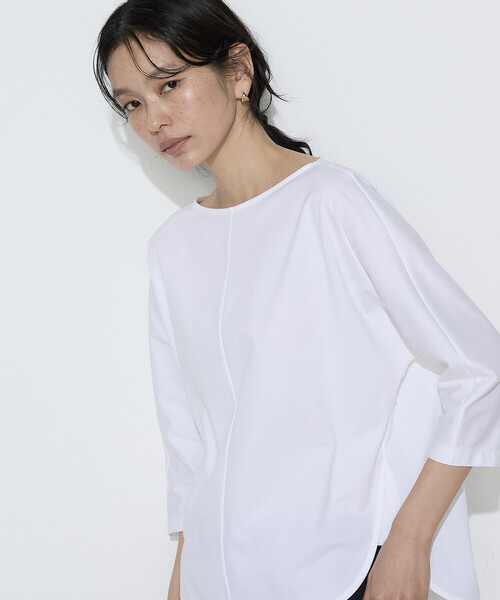 COMME CA Wardrobe(コムサワードローブ)の「〔 +サイズ 〕 トリコット ボートネックプルオーバー(Tシャツ/カットソー・レディース・ホワイト/グリーン/ネイビー・13号)」の5枚目の写真