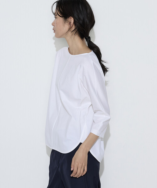 COMME CA Wardrobe(コムサワードローブ)の「〔 +サイズ 〕 トリコット ボートネックプルオーバー(Tシャツ/カットソー・レディース・ホワイト/グリーン/ネイビー・13号)」の7枚目の写真