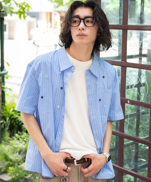 WEGO(ウィゴー)の「WEGO/マルチボタンストライプシャツ(シャツ/ブラウス・メンズ・ブラック/ブルー・MEDIUM/LARGE)」の15枚目の写真