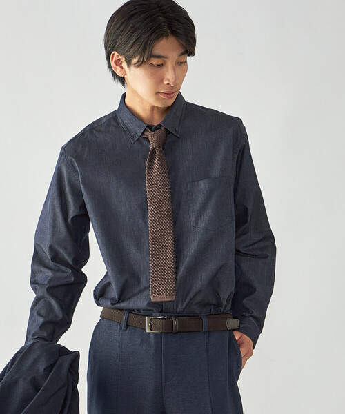 COMME CA ISM(コムサイズム)の「播州織 デニムライクシャンブレー ボタンダウンシャツ(シャツ/ブラウス・メンズ・ブルー/ネイビー・M/L)」の1枚目の写真