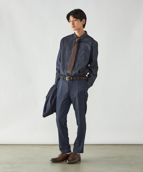 COMME CA ISM(コムサイズム)の「播州織 デニムライクシャンブレー ボタンダウンシャツ(シャツ/ブラウス・メンズ・ブルー/ネイビー・M/L)」の5枚目の写真